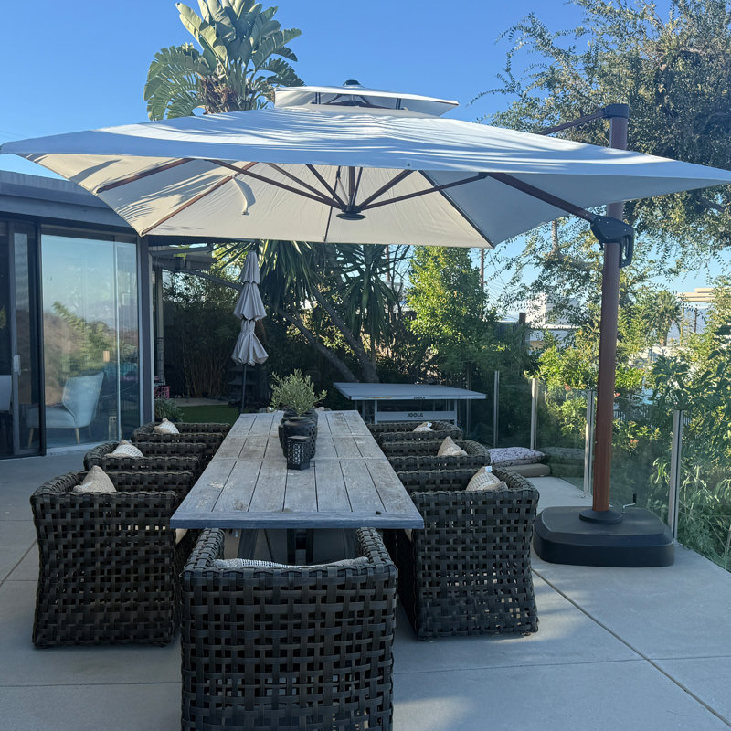 156'' x 120'' Rectangular Wood Pattern Cantilever Umbrella With Wheeled Base,Cream, Cream