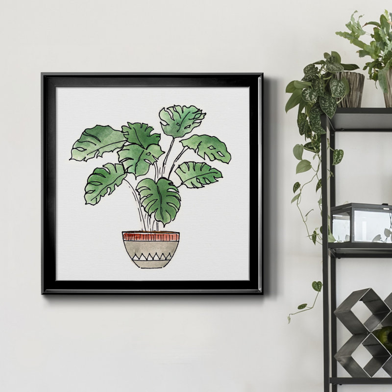 Boho Greenery II - peinture sur toile encadrée, Toile avec cadre noir, H 30,5 po x l 30,5 po x P 1,5 po