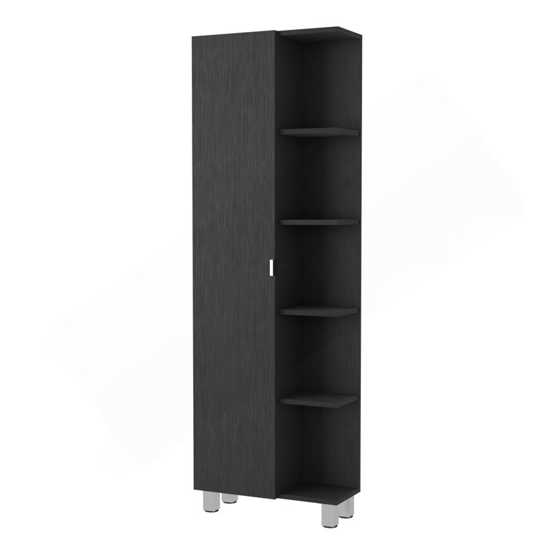 Mirror Linen Cabinet, Four Interior  Shelves, Five External Shelves -Black, Black