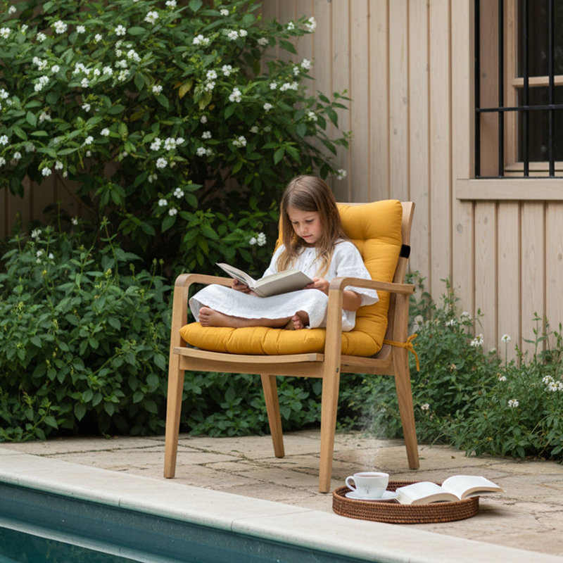 Chair Cushion with Elastic and Tie Straps, Yellow