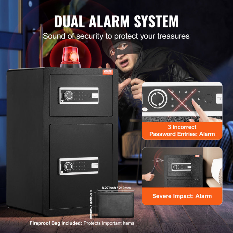 Black Alloy Steel Double Door Safe Box with Key Lock and Password