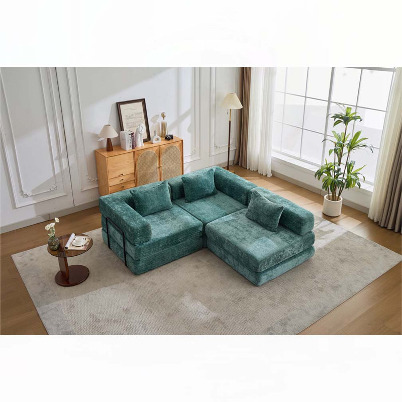 Canapé-lit Chenille, Vert foncé