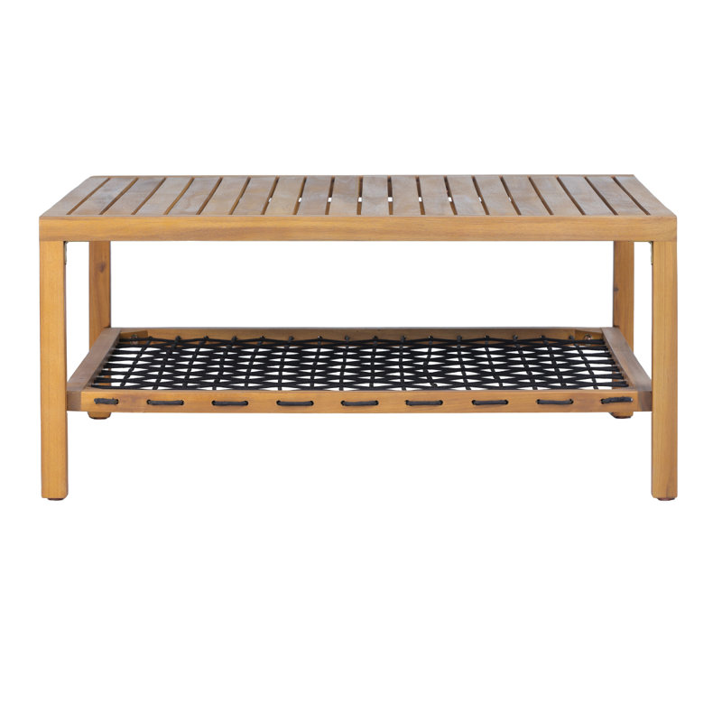 Table basse d'extérieur en bois d'acacia avec tablette de rangement en corde tissée