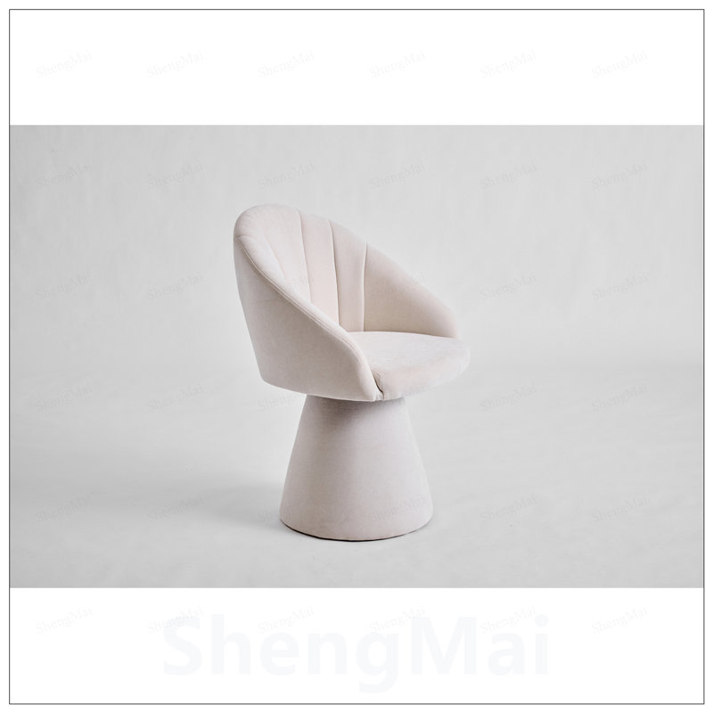 Fauteuil d'appoint pivotant en tissu chenille, fauteuil de coiffeuse confortable avec dossier incurvé et base cylindrique haute pour une assise élégante