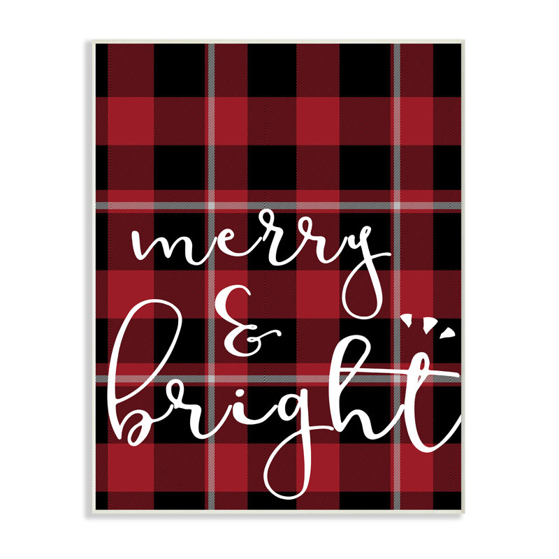 «Merry & Bright Plaid Typographie» par Daphne Polselli - impression d'art textuel, Plaque murale