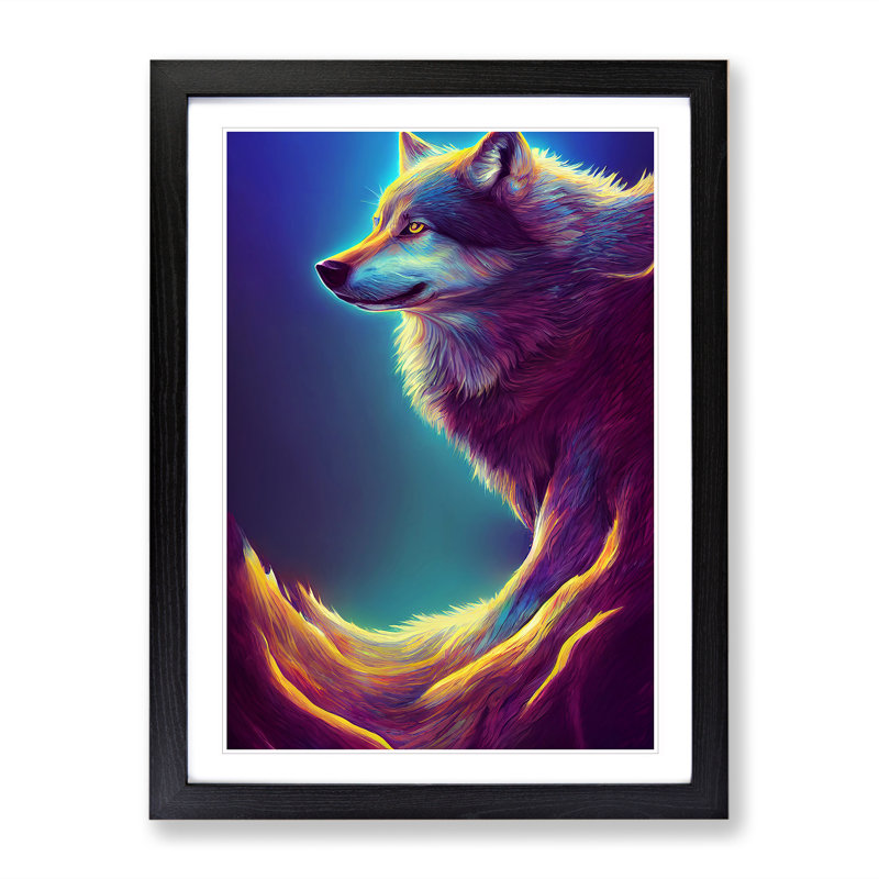 Wolf In Neon - Single Picture Frame Print, Black Framed, 64cm H x 46cm W x 2cm D