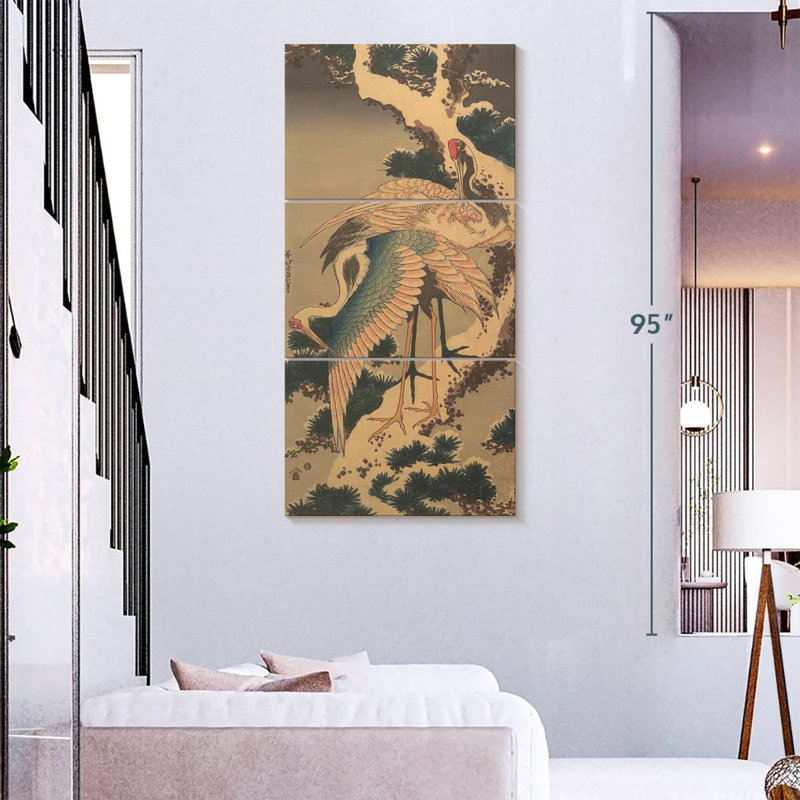 Cranes On Snow-Covered Pine, 75" H x 36" W