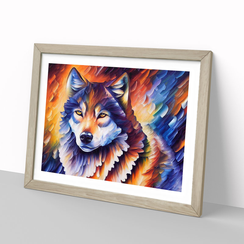 XH1022-10269X Wolf Painting Vol.4 Abstract - Single Picture Frame Print, 46cm H x 64cm W x 2cm D, Oak Framed