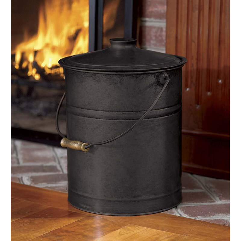 Seau en frêne galvanisé avec poignée, couvercle et fond à double couche, Noir anthracite