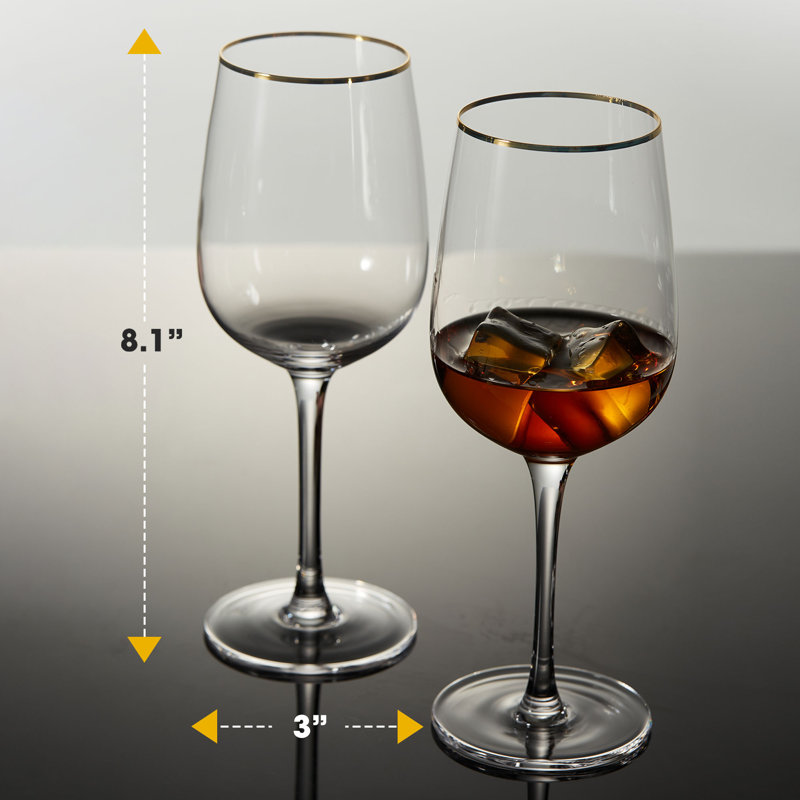 Handmade Crystal Wine Glasses with Gold Trim, Set of 2