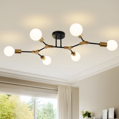 Mini-lustre semi-encastré moderne Spoutnik 6 lumières noir et or Floridor
