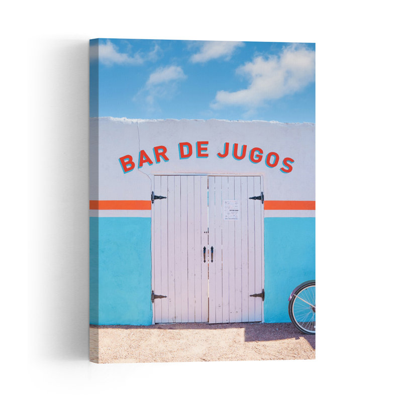 Bar De Jugos, une affiche murale abstraite contemporaine sur le thème du paysage de palmiers, 48" H x 32" W