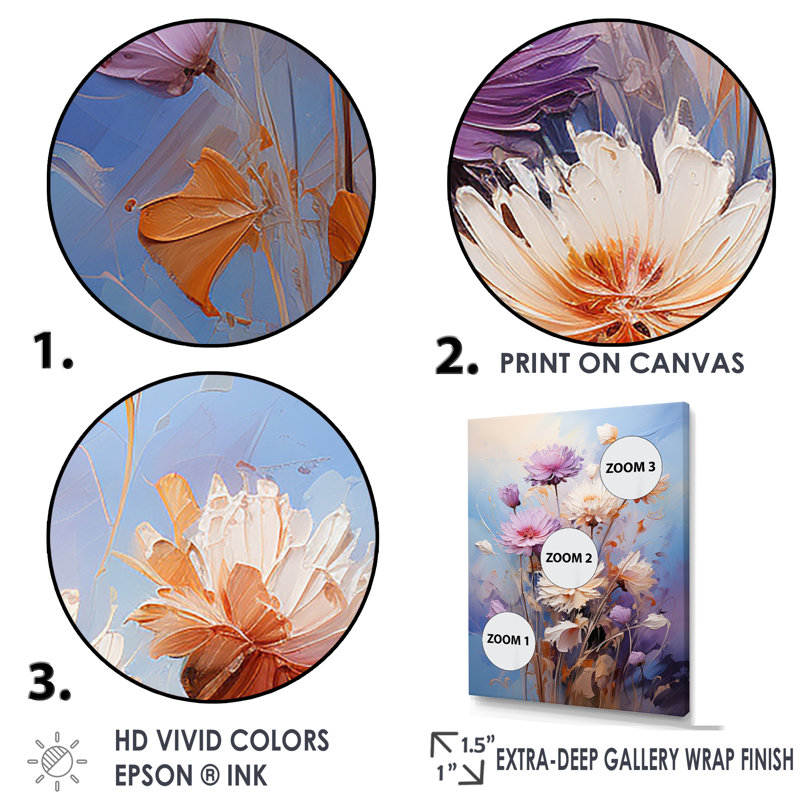 Bleu et mauve, symphonie de bleuets sur toile, Cadre flottant doré, H 20 po x l 12 po x P 1 po