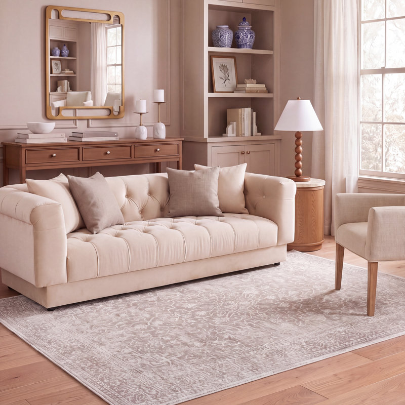 Tapis oriental beige / crème Calidia, Rectangle 5 pi 1 po x 7 pi 6 po