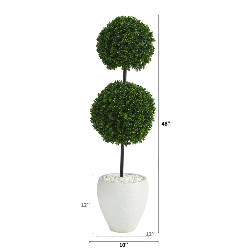 4 pi Arbre topiaire artificiel buis blanc en pot résistant aux rayons UV (intérieur / extérieur)