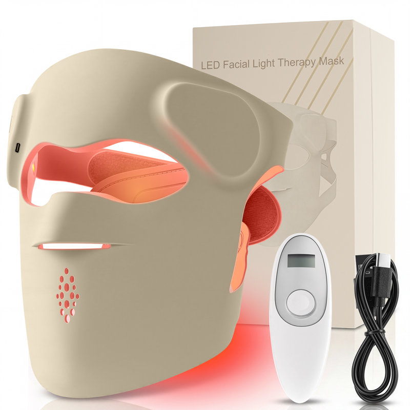 Masque de luminothérapie 3D à 9 niveaux à DEL avec 9 ondes lumineuses 70LED / 280Leds, masque de luminothérapie rouge rechargeable avec bande de protection des yeux / sangle réglable / télécommande / câble USB / sac de rangement