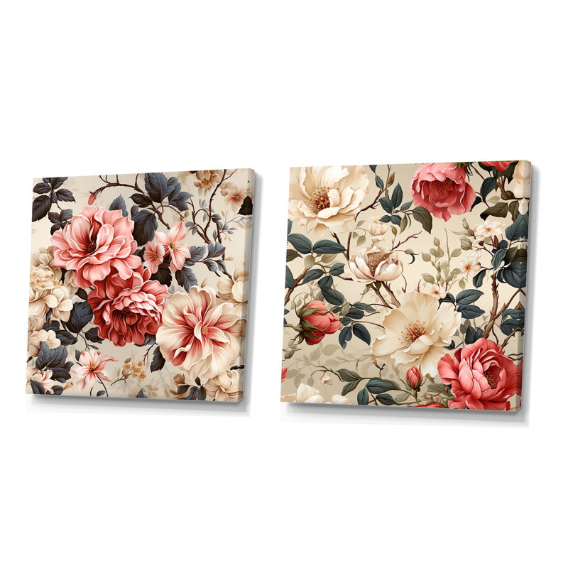 Zella - Ensemble de 2 collages floraux carrés, H 30 po x l 61 po, Toile tendue