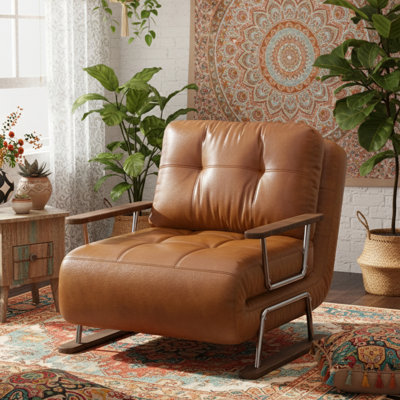 Fauteuil convertible en similicuir 4 en 1 Caramel