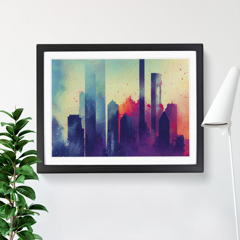 Skyscraper Skyline Splashed Vol.2 Abstract - Framed Print, 34cm H x 46cm W x 2cm D, Black