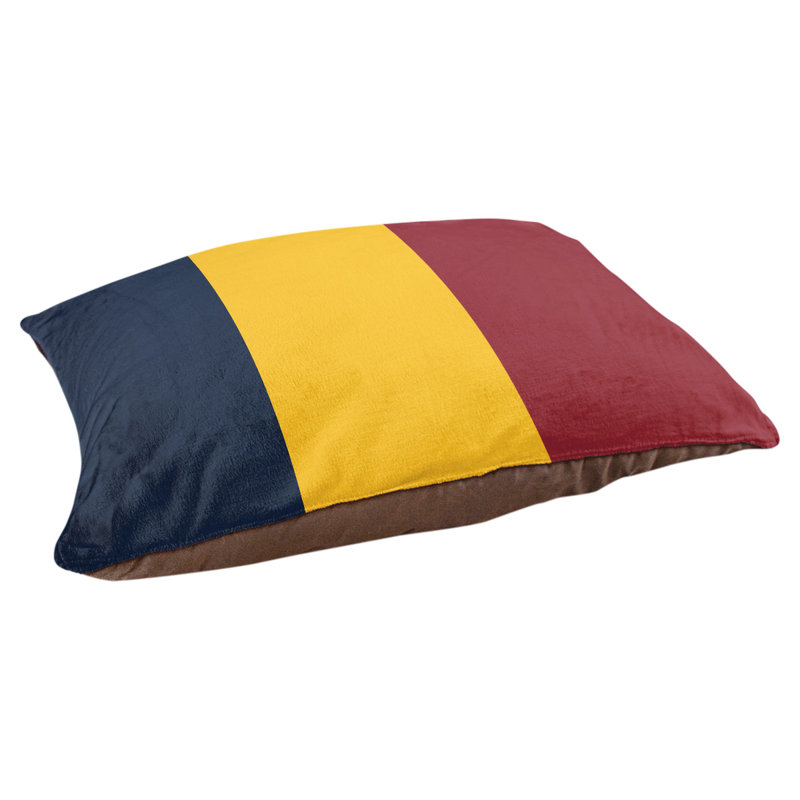 Coussin pour chien Indiana, Très grand (l 50 po x P 40 po x H 17 po), Bleu minuit / jaune basketball / rouge fer à repa