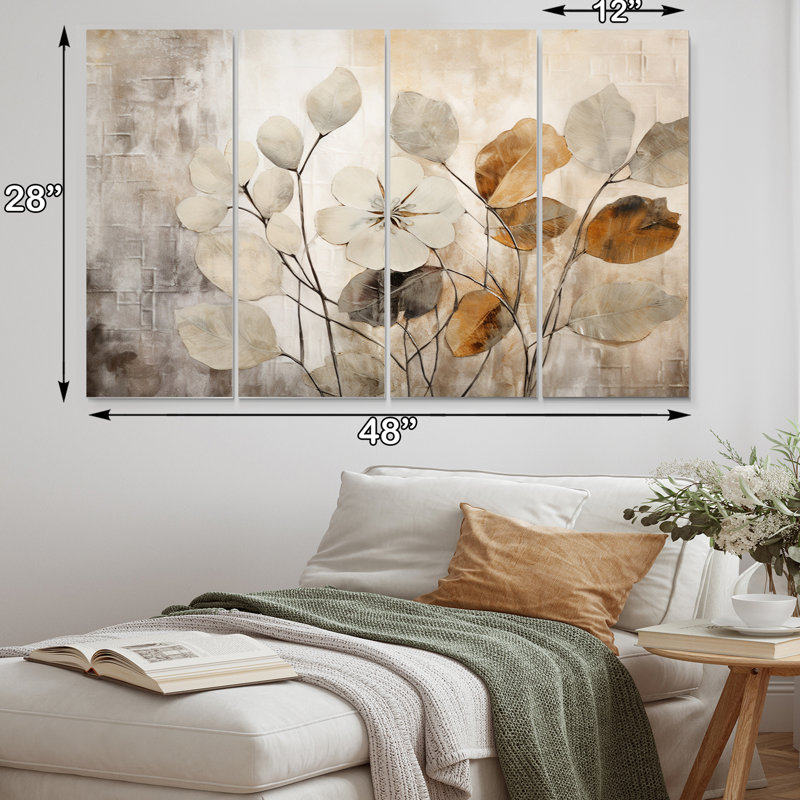 Beige and Brown Botanical Abstract Canvas Art Set