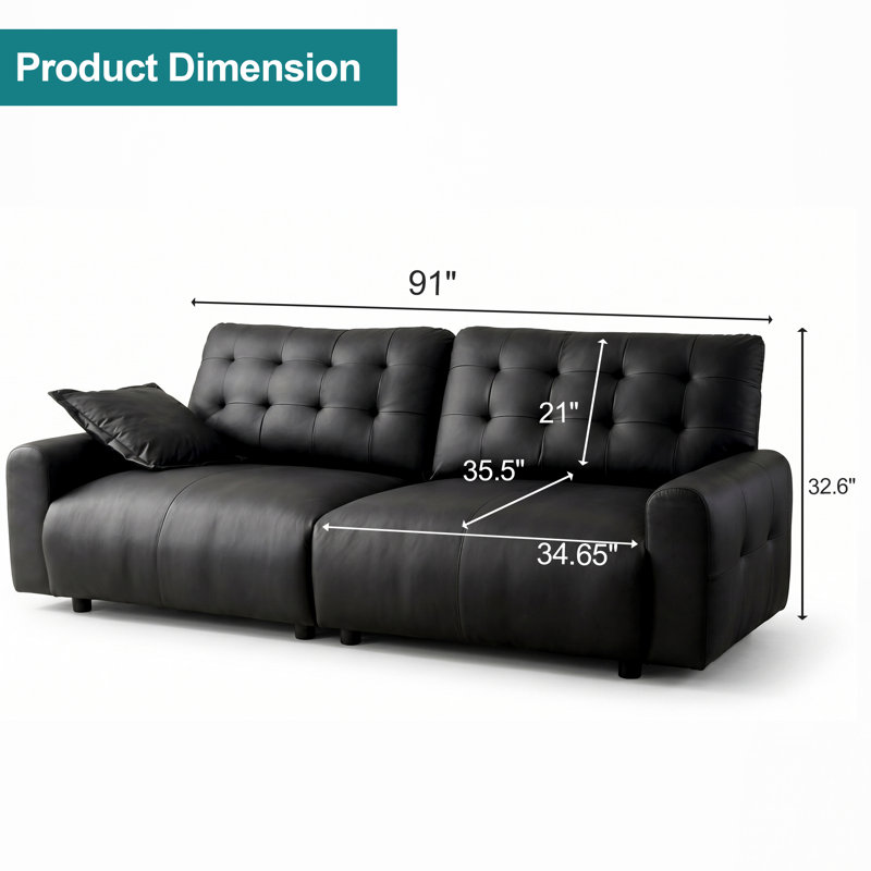 Oversized Sectional Couches for Living Room Adjustable Backrest 31.5" Seat Depth Semi-Reclining Pu Leather Cloud Couch Sleeper Sofa Adjustable Back Chaise Detachable Sailboat Sofa (Black, 91"- 2 Seat)