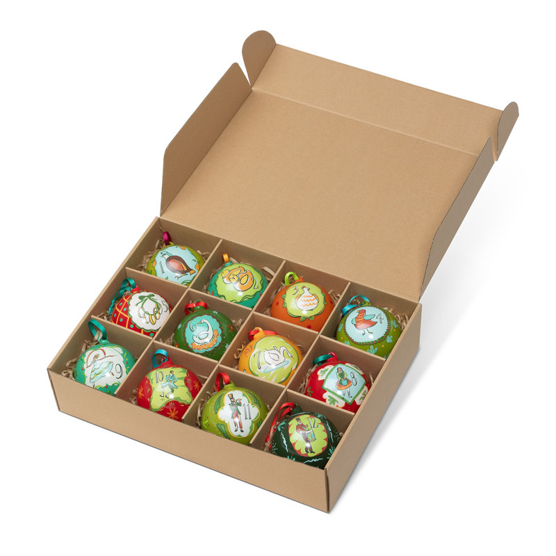 Park Hill Collection 12 Days Of Christmas Glass Ball Ornaments, Boxed Set Of 12
