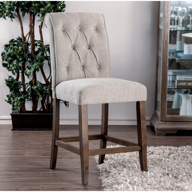 Biyron Bar Stool, Counter Stool (25.5" Seat Height), Beige Polyester/Rustic Oak Frame