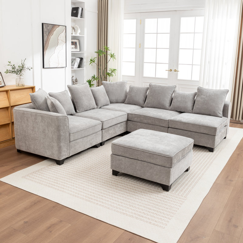 Bennett 6-Piece L-Shaped Sectional Sofa, Gray Chenille