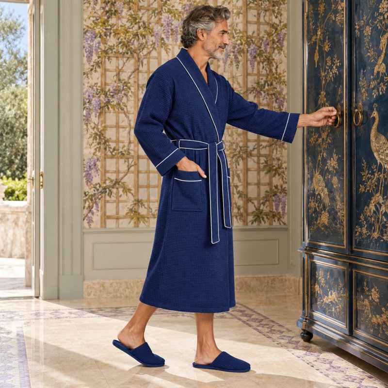 Peignoir gaufré LOTUS LINEN, S, Bleu marine