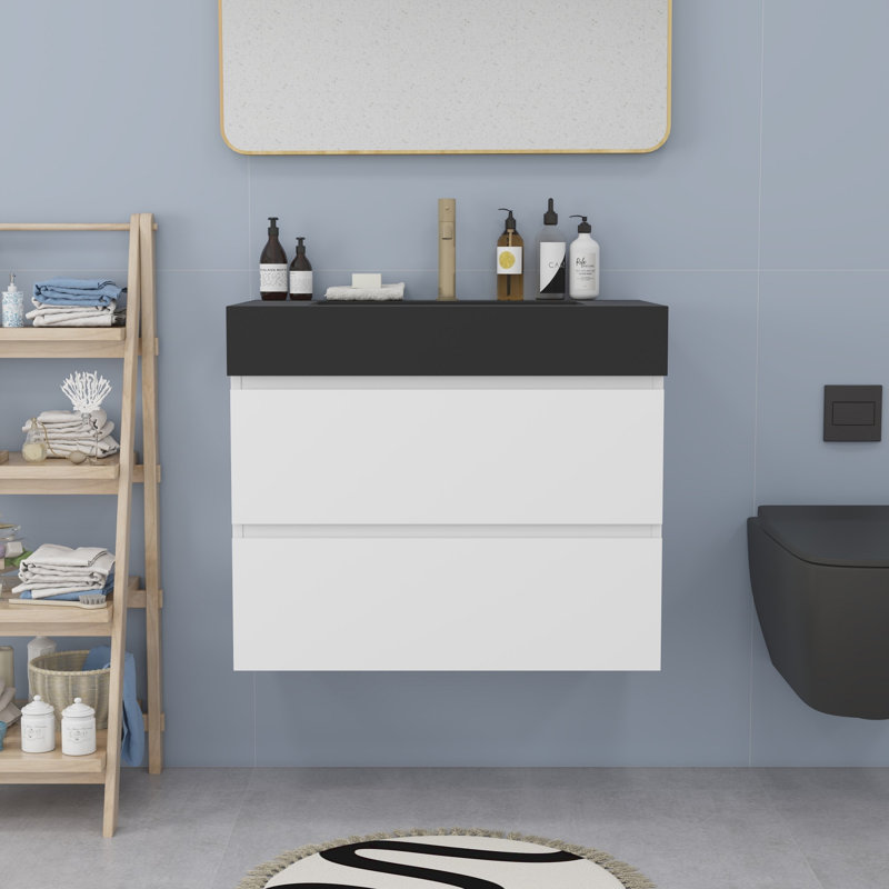 Meuble-lavabo moderne avec lavabo, Blanc, Noir