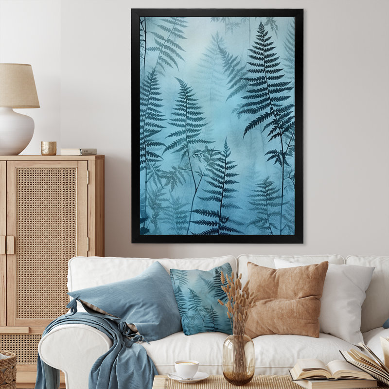 Fougère bleue II - art mural floral, salon, Cadre photo noir, H 32 po x l 24 po x P 1 po