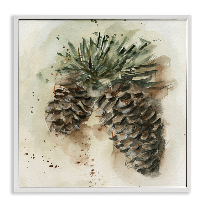 Pin, pomme de pin, aquarelle, art numérique par Ethan Harper, H 17 po x l 17 po, Estampe numérique encadrée blanc bord de mer
