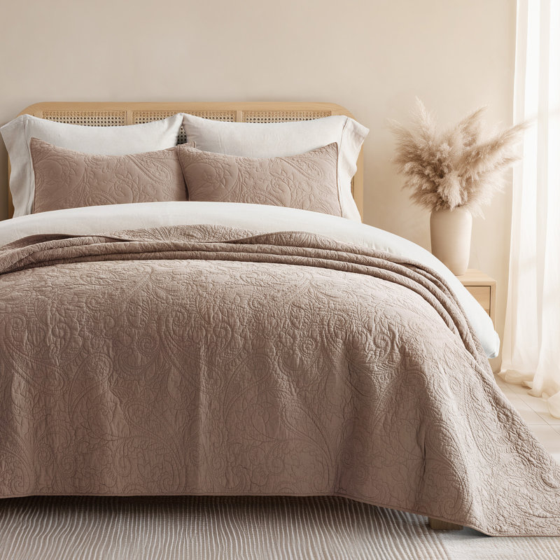 Paisley 100% Cotton Quilt Set 3 Pieces, Terracotta Clay, King Quilt + 2 King Shams