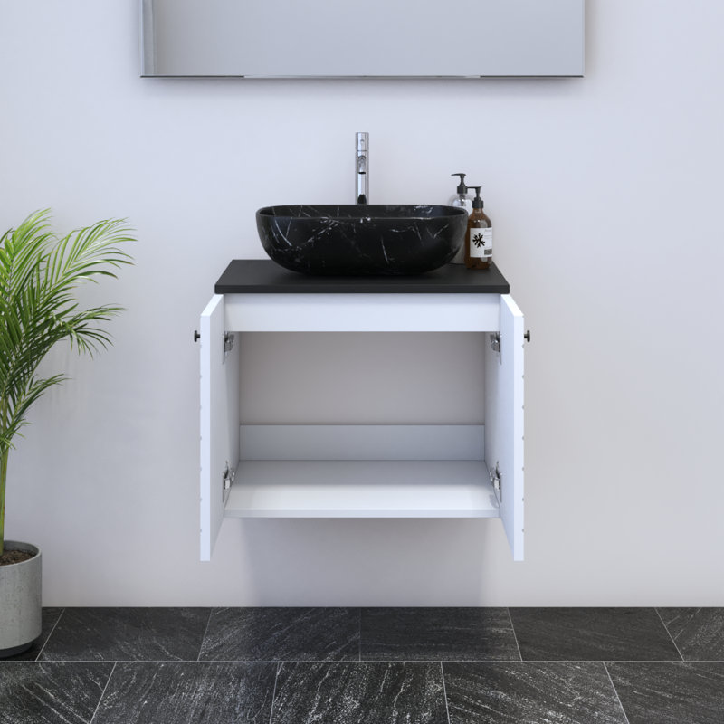 Karaya 23.6'' Single Bathroom Vanity with Top, Black, Black