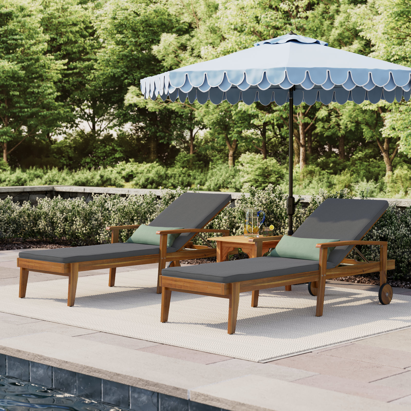 Saeon 28" Acacia Patio Chaise Lounge Set, Dark Gray