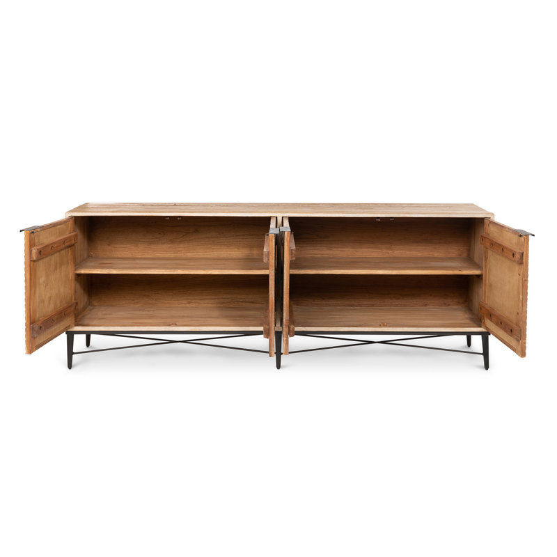 83'' Natural Woven Wood Console Table with Cabinet