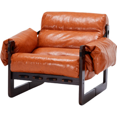 Mid-Century Modern Leather Lounge Chair with Removable Armrests, Vintage Oil-Wax Finish, and Solid Wood Frame for Home Theater Seating by Ebern Designs