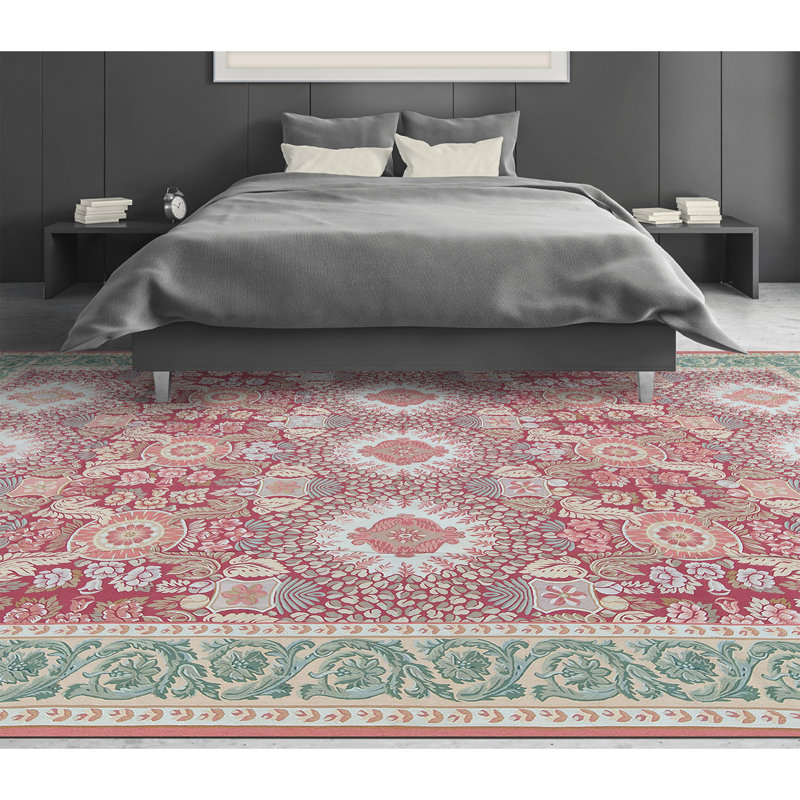 Hand-Knotted High-Quality Rust and Green Area Rug