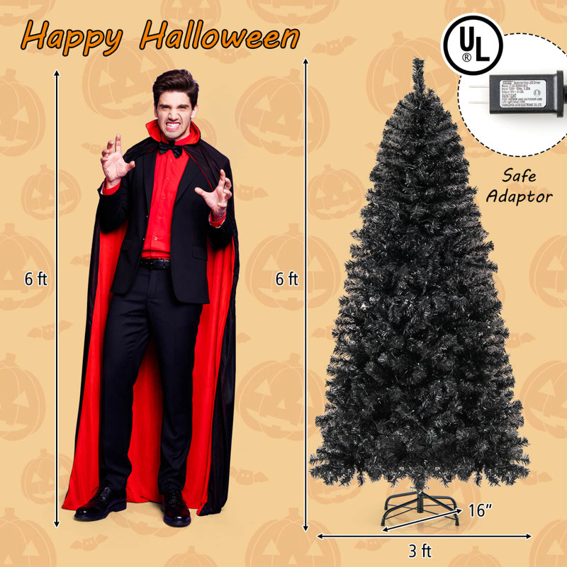 Arbre d'Halloween artificiel Holiday Aisle® 6 pi avec dessus pliable 726 branches et 260 lumières