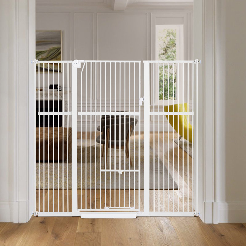 Pressure Mounted Pet Gate With Door, 95cm W, White