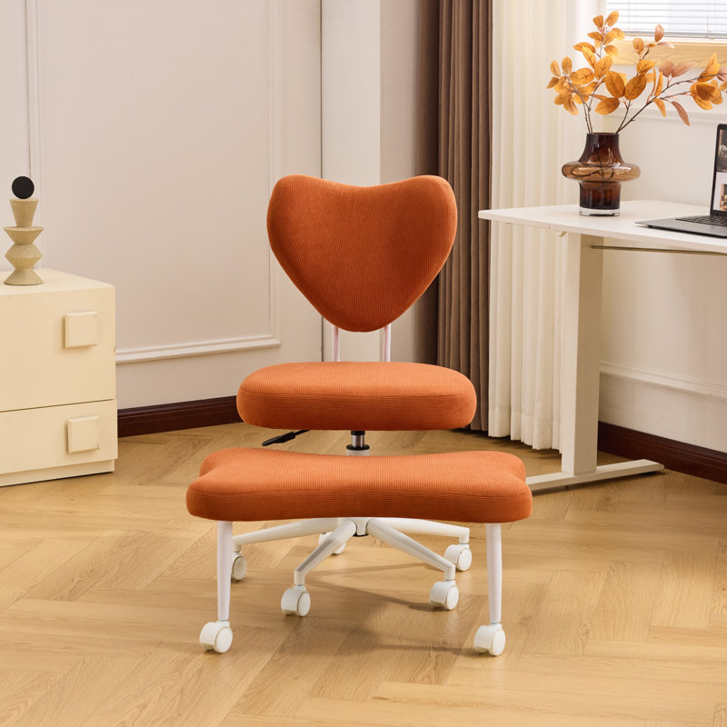 Chaise de bureau ergonomique orange, tissu et métal, idéale pour la méditation