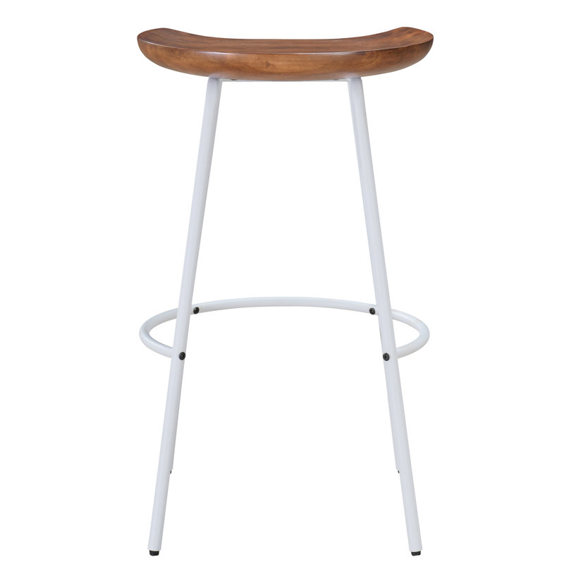 Contemporary Milano 29" Barstool with White Steel and Walnut Wood Finish (Set of 2)