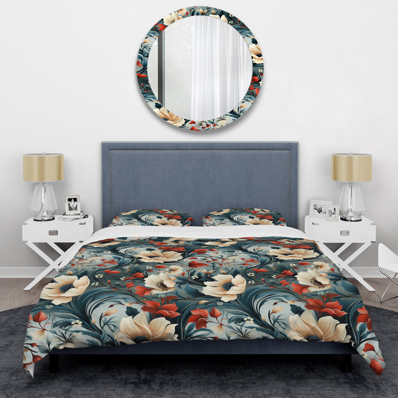 Ensemble de housse de couette à fleurs bleues et blanches, Housse de couette pour très grand lit et 2 très