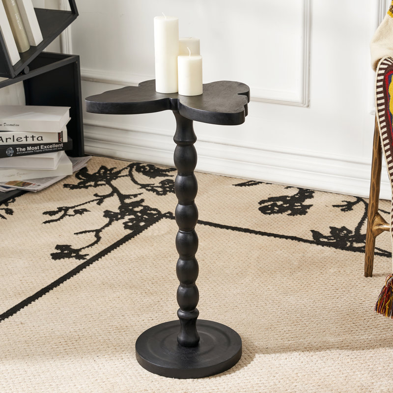 Solid Wood Pedestal End Table, Black Top/Espresso Wood Base