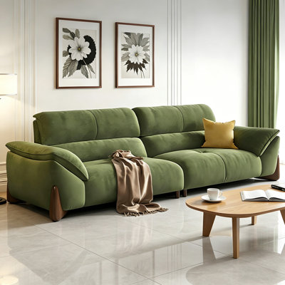 Canapé droit en chenille vert crème en tissu de style Mid-Century pour les petits espaces
