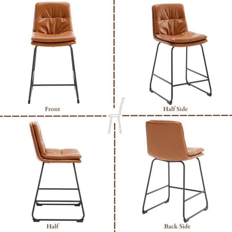 Upholstered Counter Stool with Metal Frame, Brown