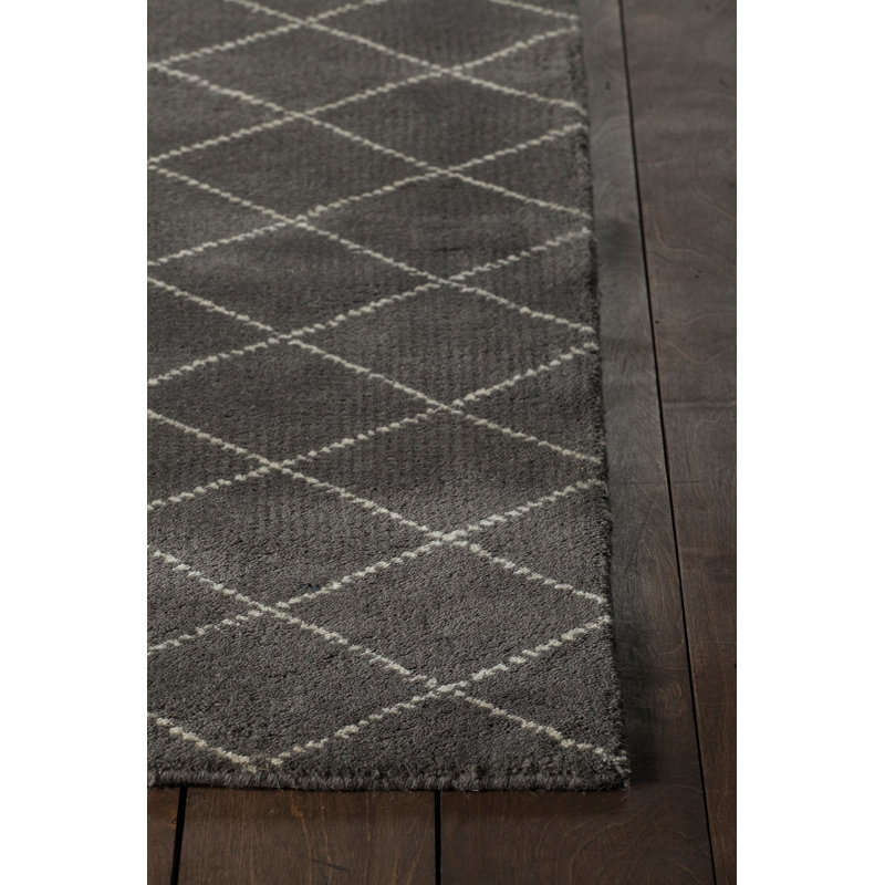 Gaia Hand Knotted Wool Geometric Area Rug in Charcoal/White, Rectangle 5' x 7'6"