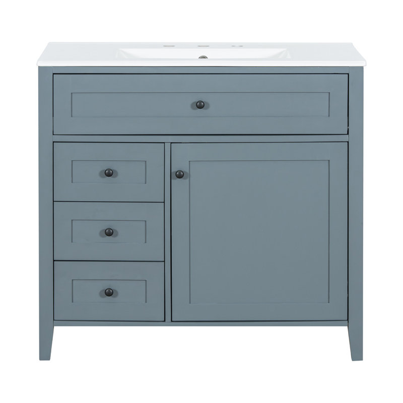 36" Bathroom Vanity with Sink, Black, Blue Gray
