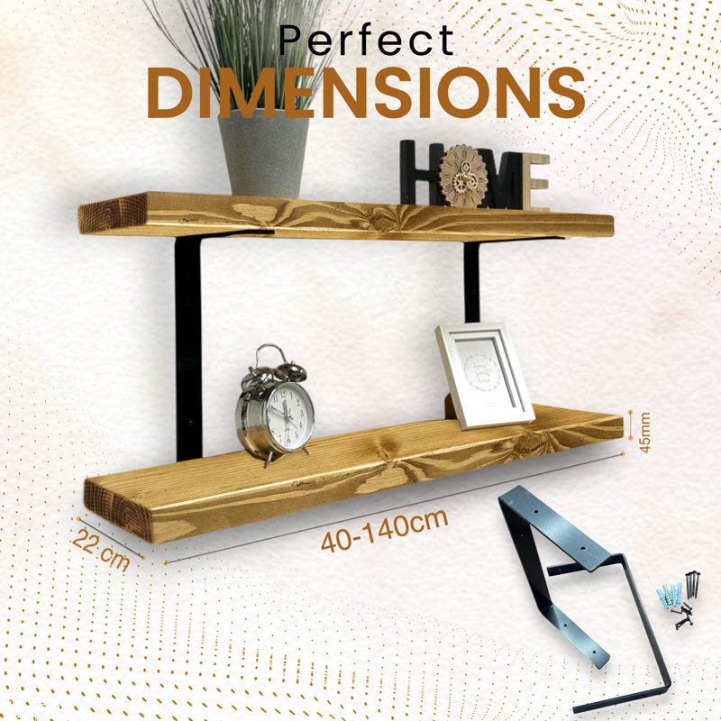 Ashlar Wood Floating Shelf, 4.5cm H x 100cm W x 22cm D, Dark Oak